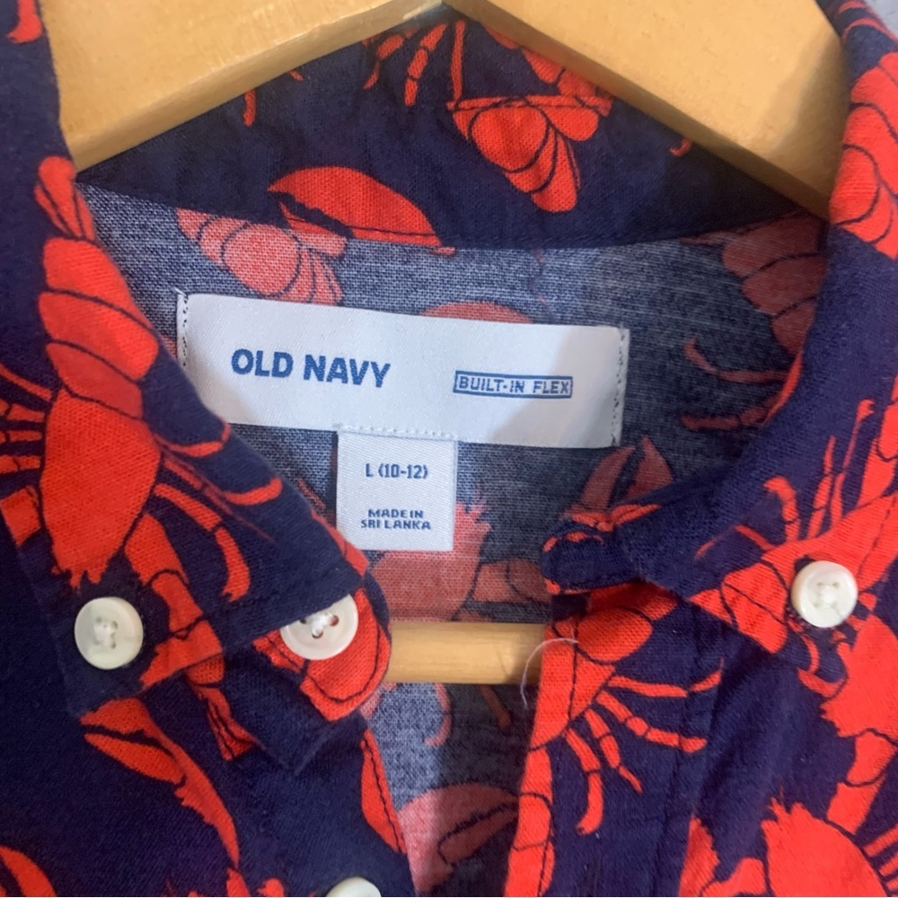 Old Navy Button Down Shirt Boys Sz 10-12 Blue Red Crawfish Nautical - Picture 4 of 5